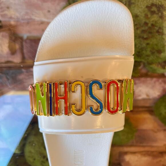MOSCHINO White Multicolor Rubber Slides SZ 39 (9 US) - Picture 6 of 9